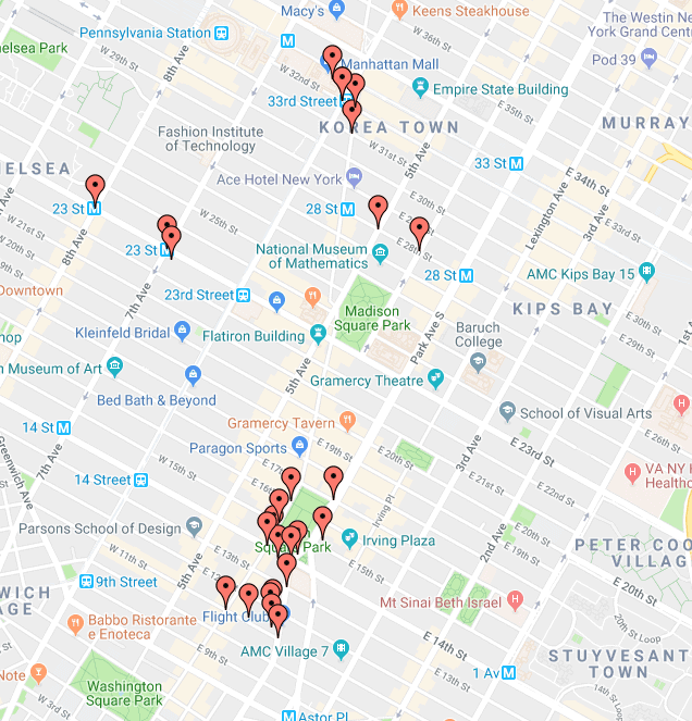 Map of Union Square area with pins for my flyers