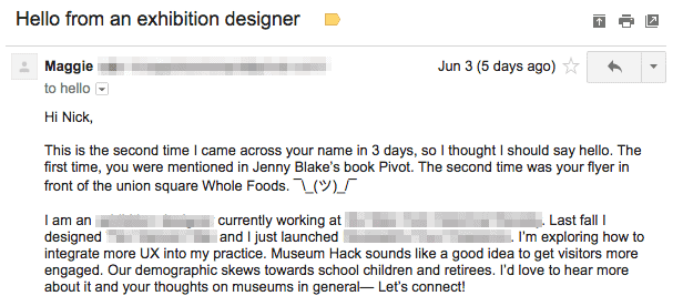 Email response to my flyer