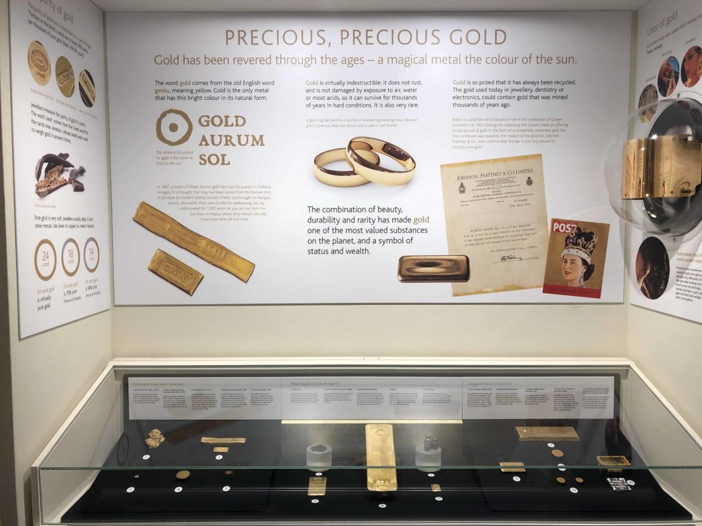 Exhibit at a museum about gold