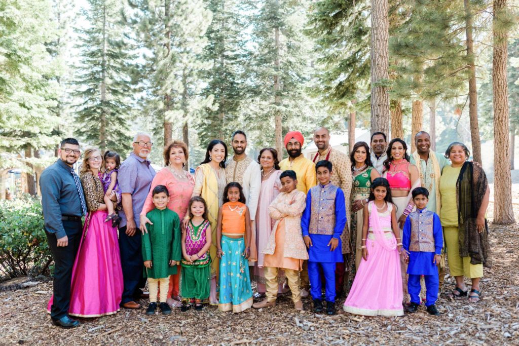 Lots of people wearing Indian clothes for a wedding in Tahoe