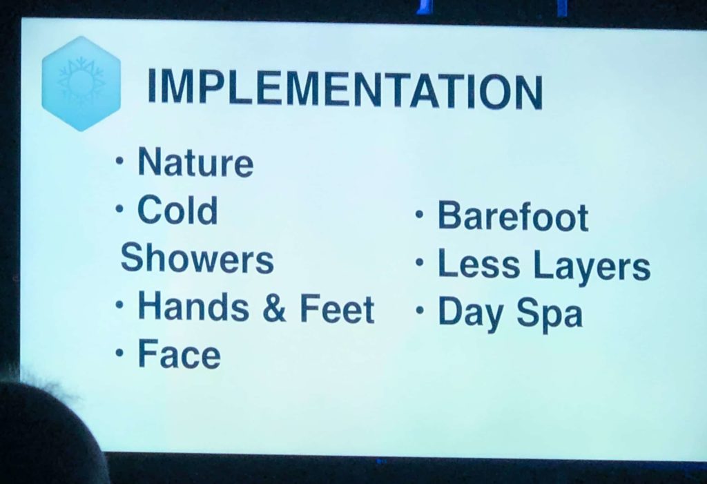 Slide that says IMPLEMENTATION from Wim Hof Method weekend course