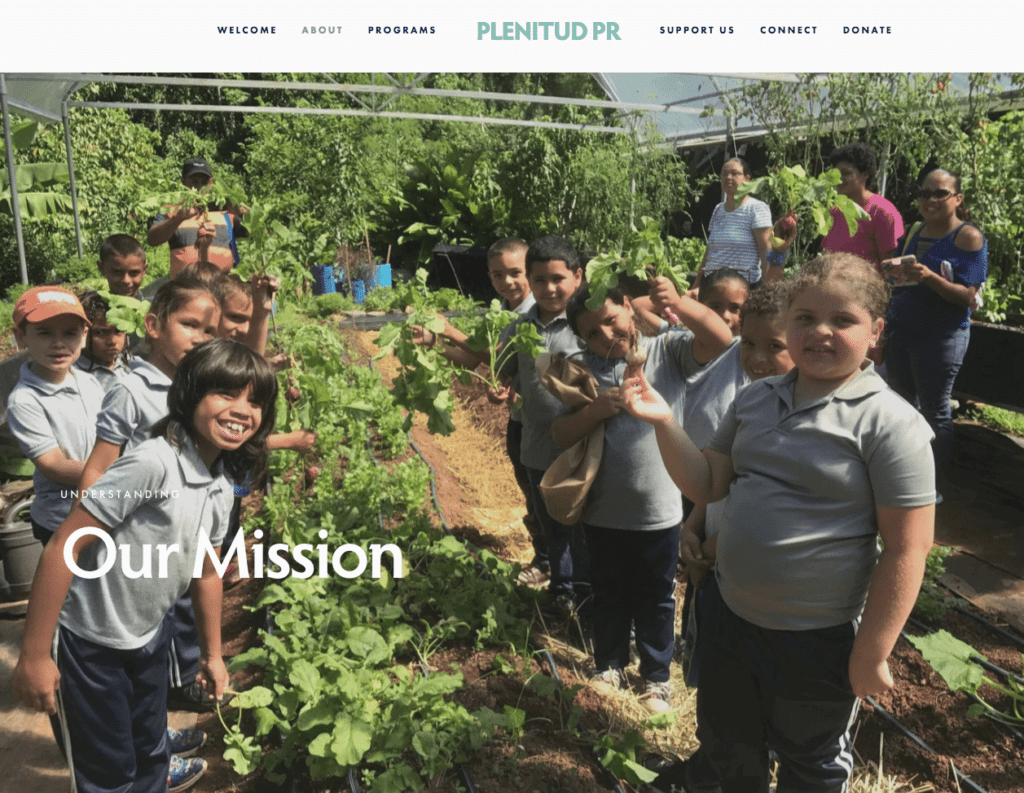 Kids in garden with text overlay that says Our Mission