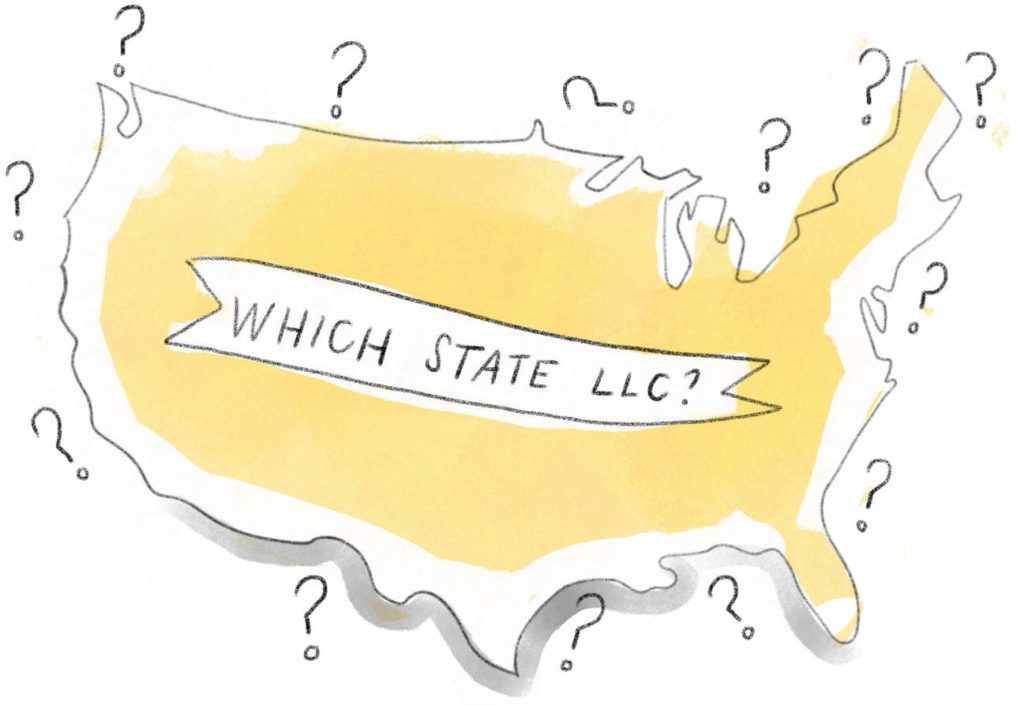 Map of the USA which says "Which state LLC?" on it