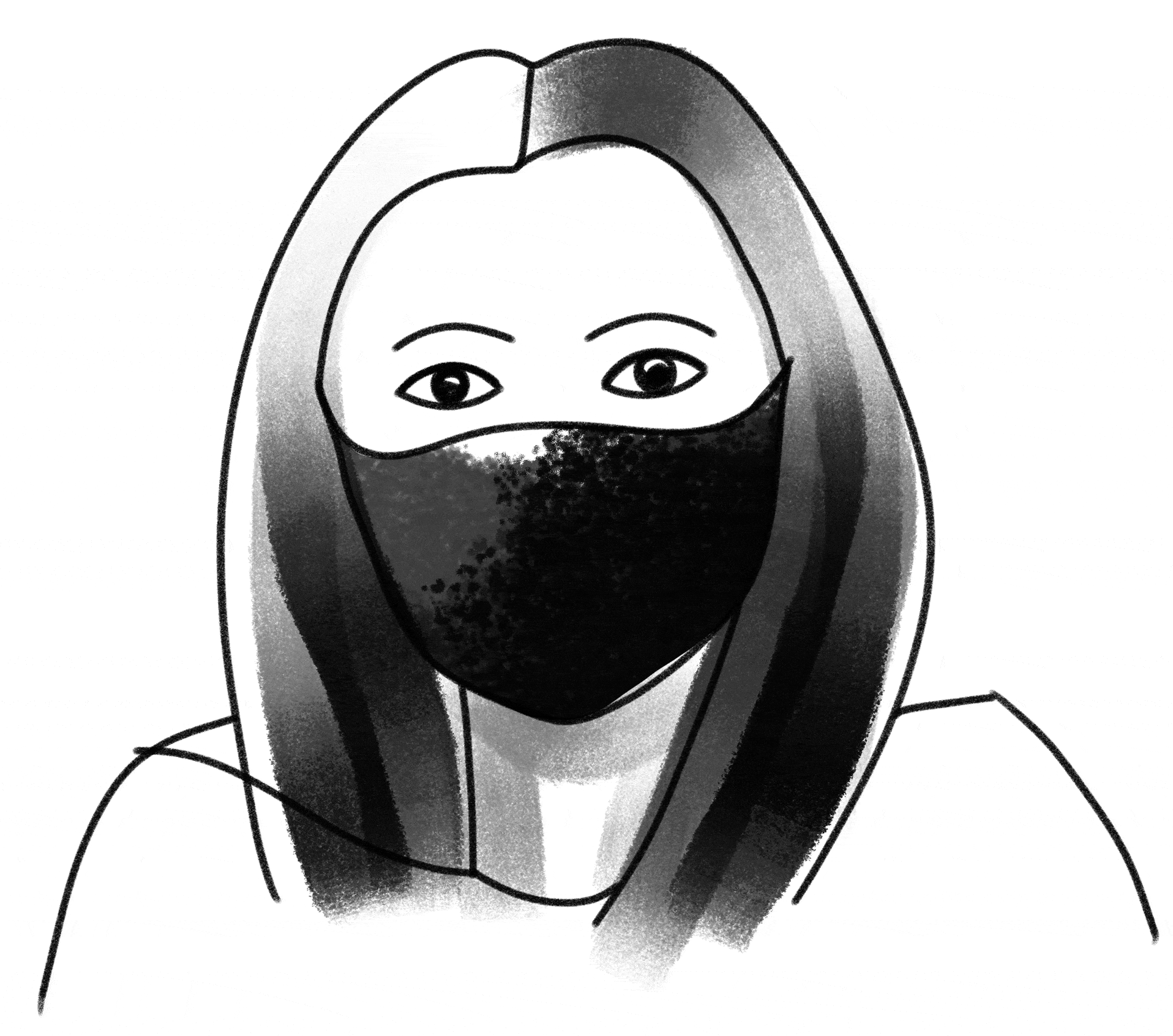 animated GIF of a woman wearing different pattern masks