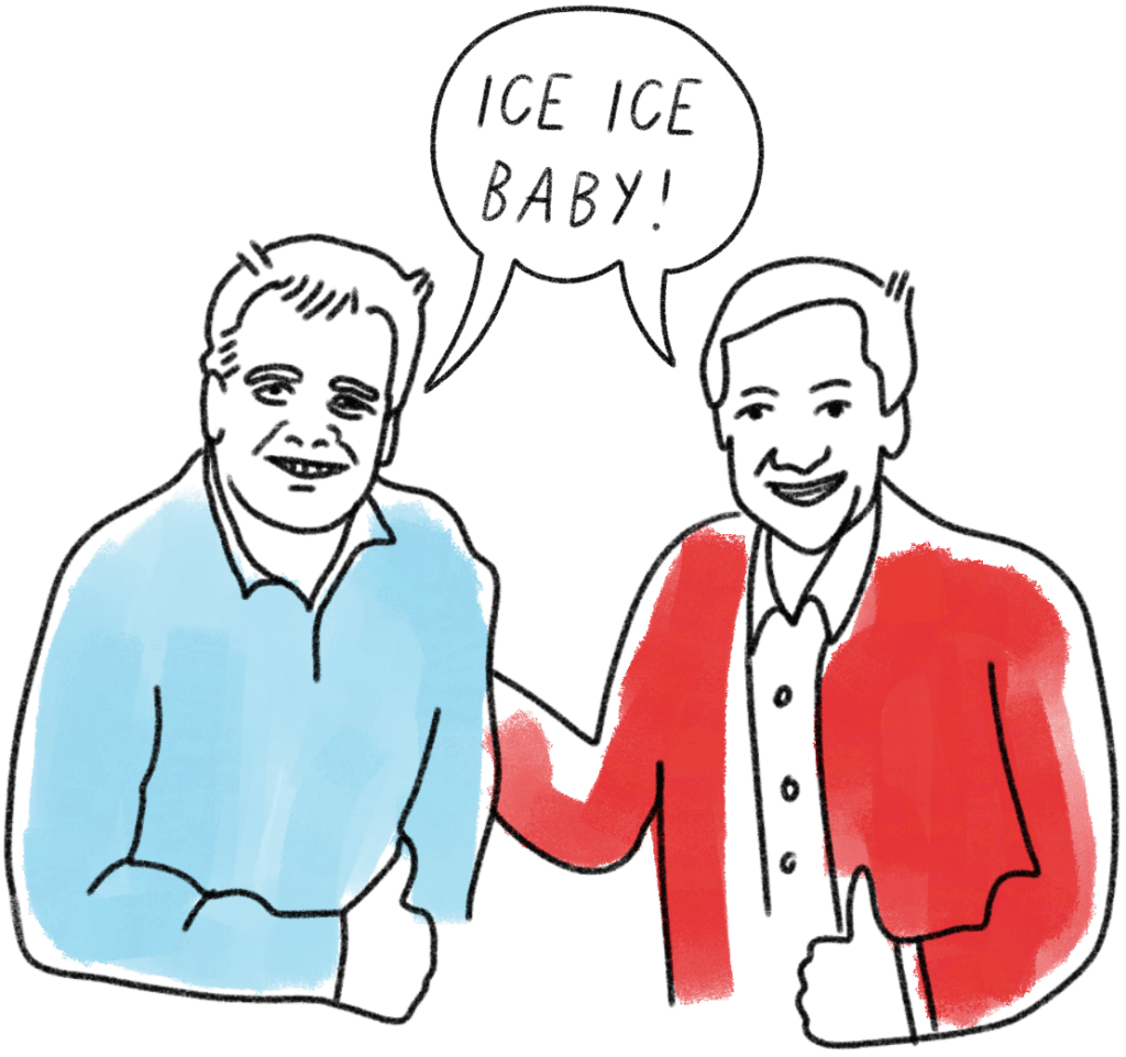 cartoon picture of Mark Hangen and John Mahlmeister of Easy Ice