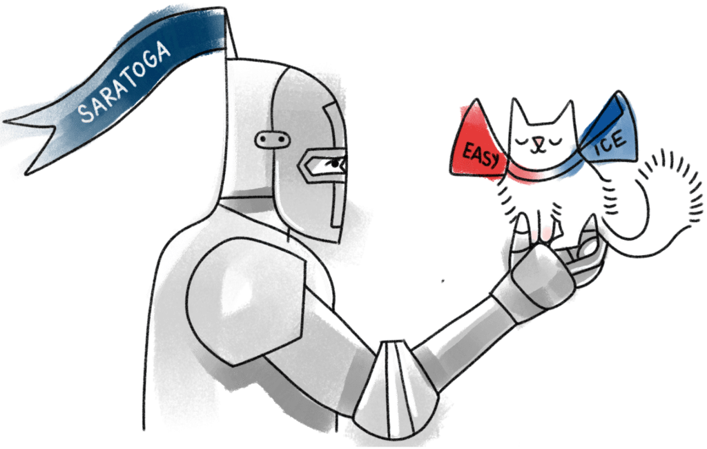 cartoon of knight in shining armor with kitten to show Saratoga Investment Corp and Easy Ice