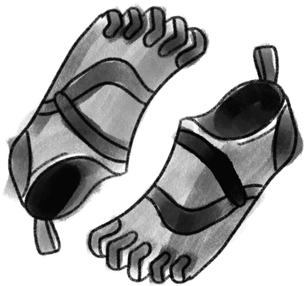 cartoon image of Vibram Barefoot Running Fivefingers shoes, black in color