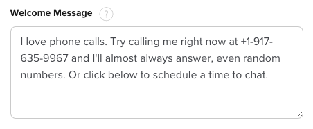 screenshot of Calendly welcome message