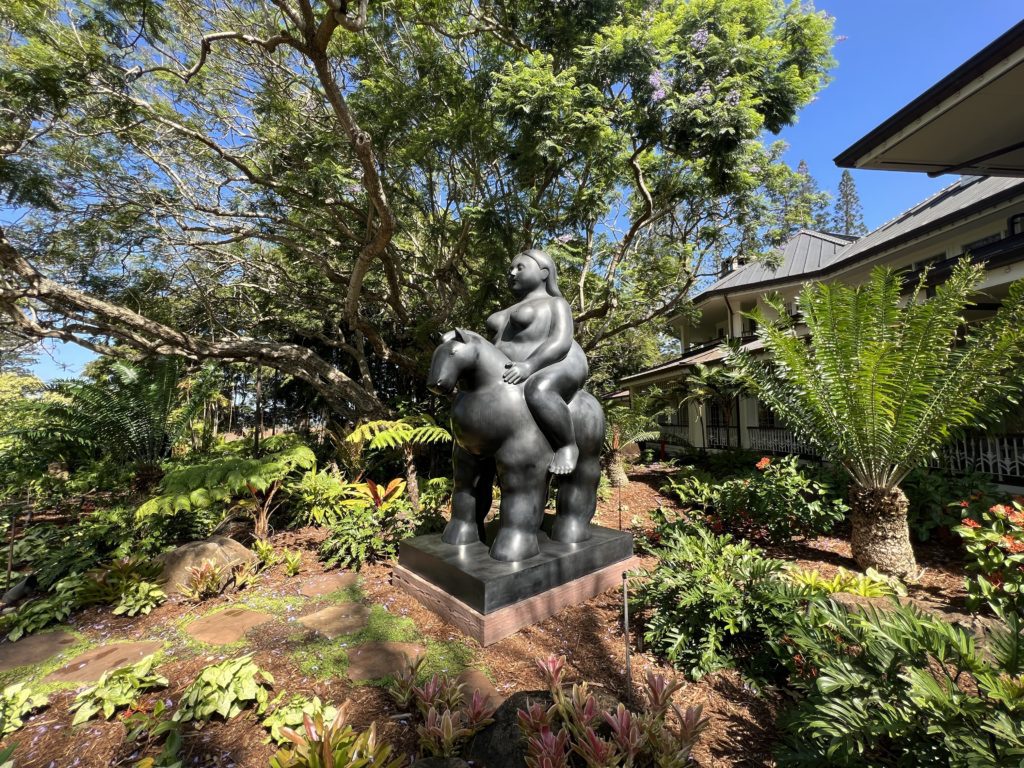 wider photo of Woman on Horse by Fernando Botero in Lanai Hawaii