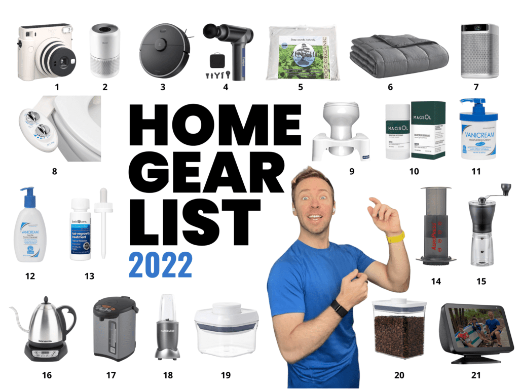 Nick's Home Gear List 2022 with many product icons and a picture of Nick Gray