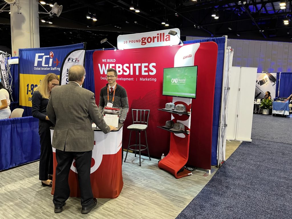 small trade show booth at the NBAA 2022 convention in Orlando