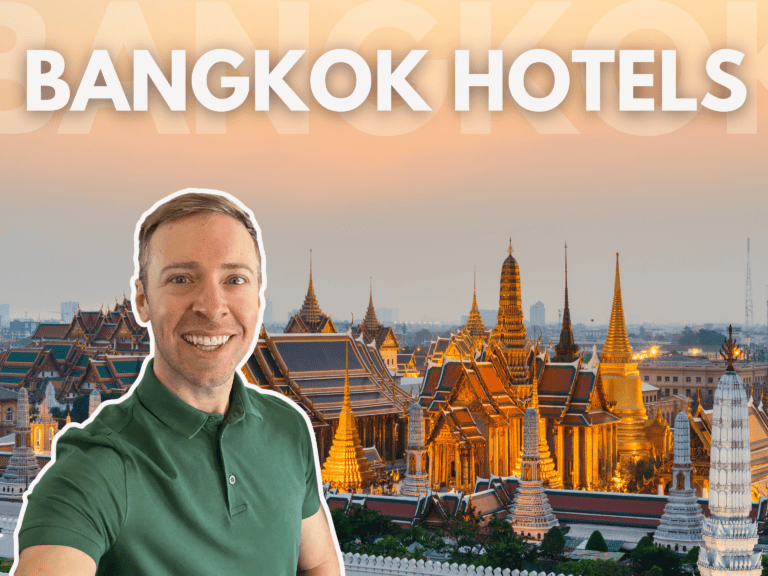 Header text: Bangkok Hotels, with background of Bangkok Skyline and a headshot of Nick Gray