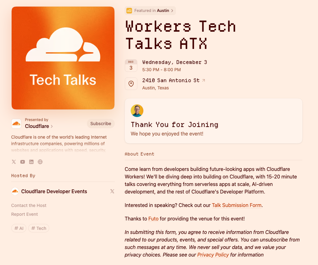 Cloudflare Workers Tech Talks ATX